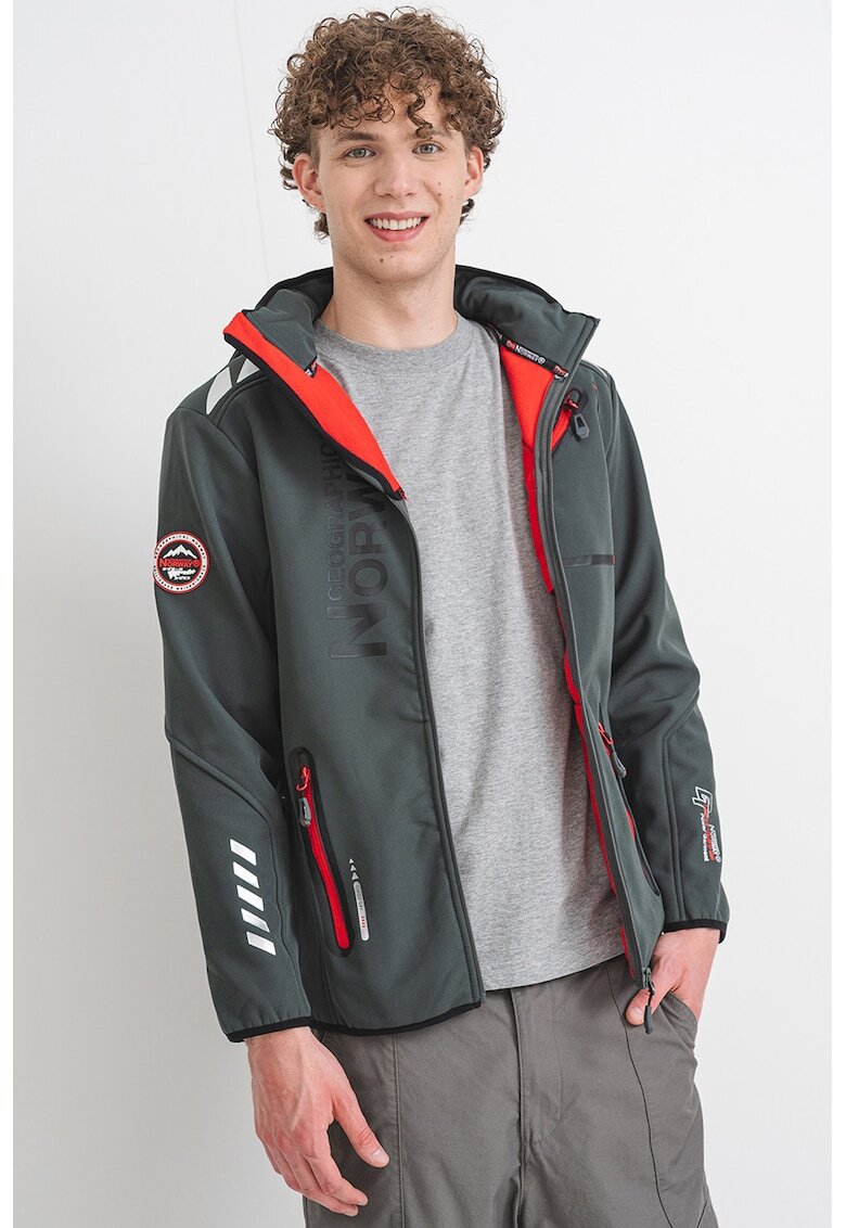 Geographical Norway Jacheta cu fermoar si gluga Royaute - Rosu/Gri inchis