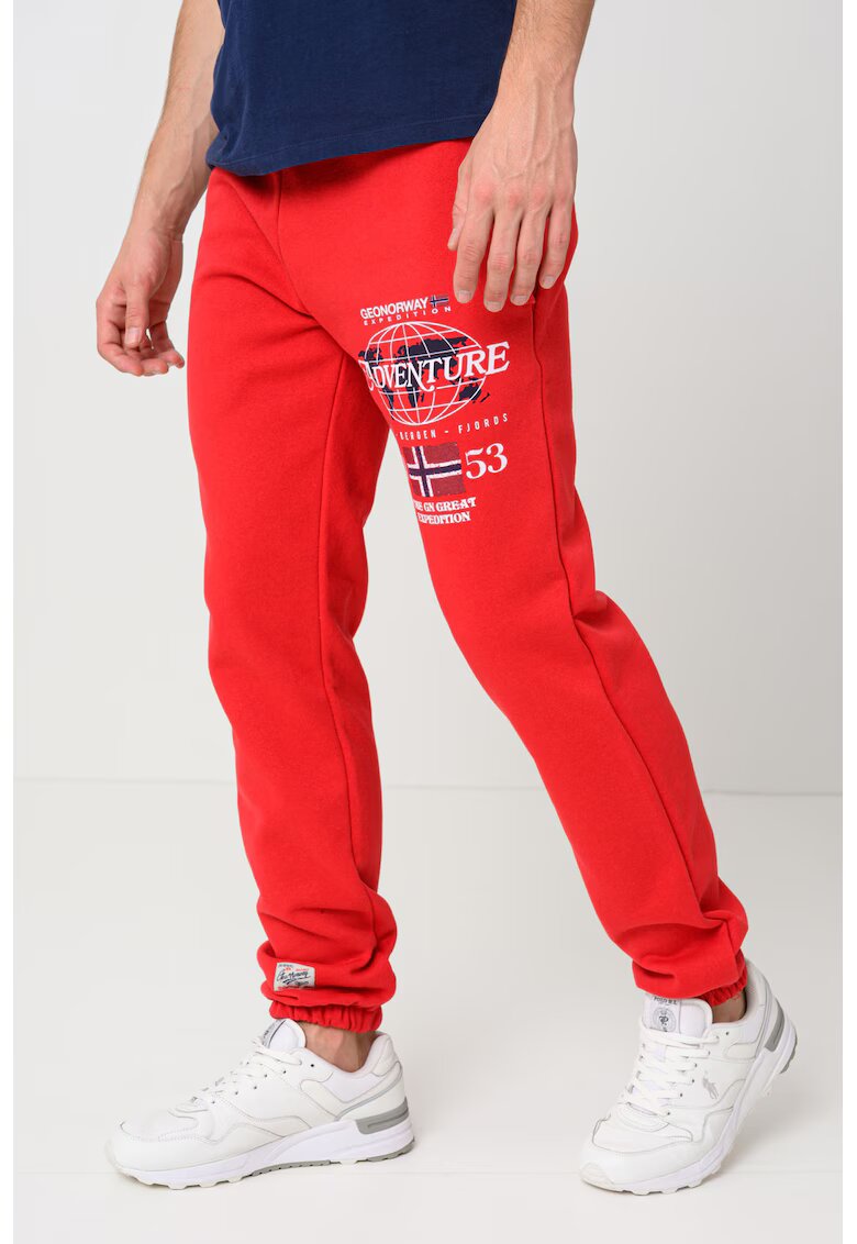 Geographical Norway Pantaloni de trening cu snur in talie si imprimeu Molkovitz - Rosu