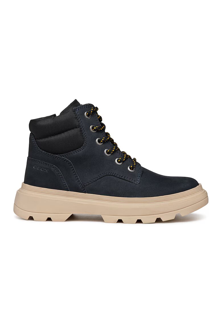 Geox Bocanci din piele nabuc - Crem/Bleumarin