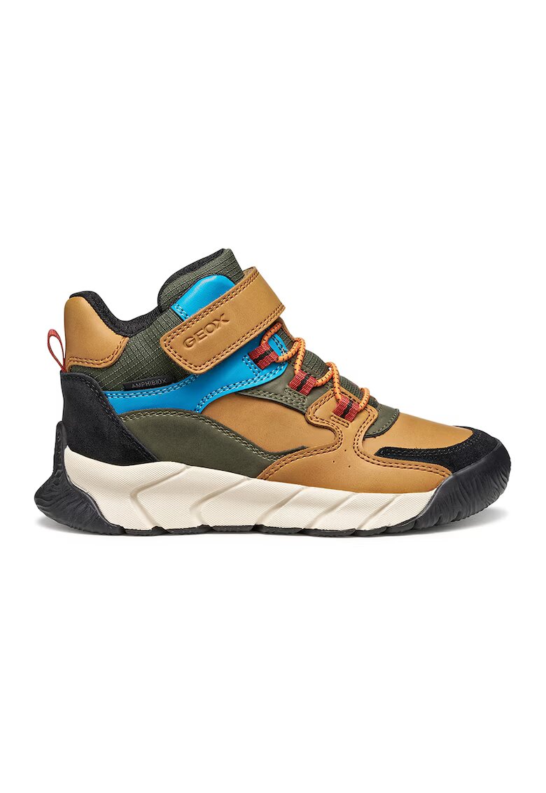 Geox Botine cu garnituri de piele intoarsa si velcro - Caramel/Albastru deschis/Verde feriga