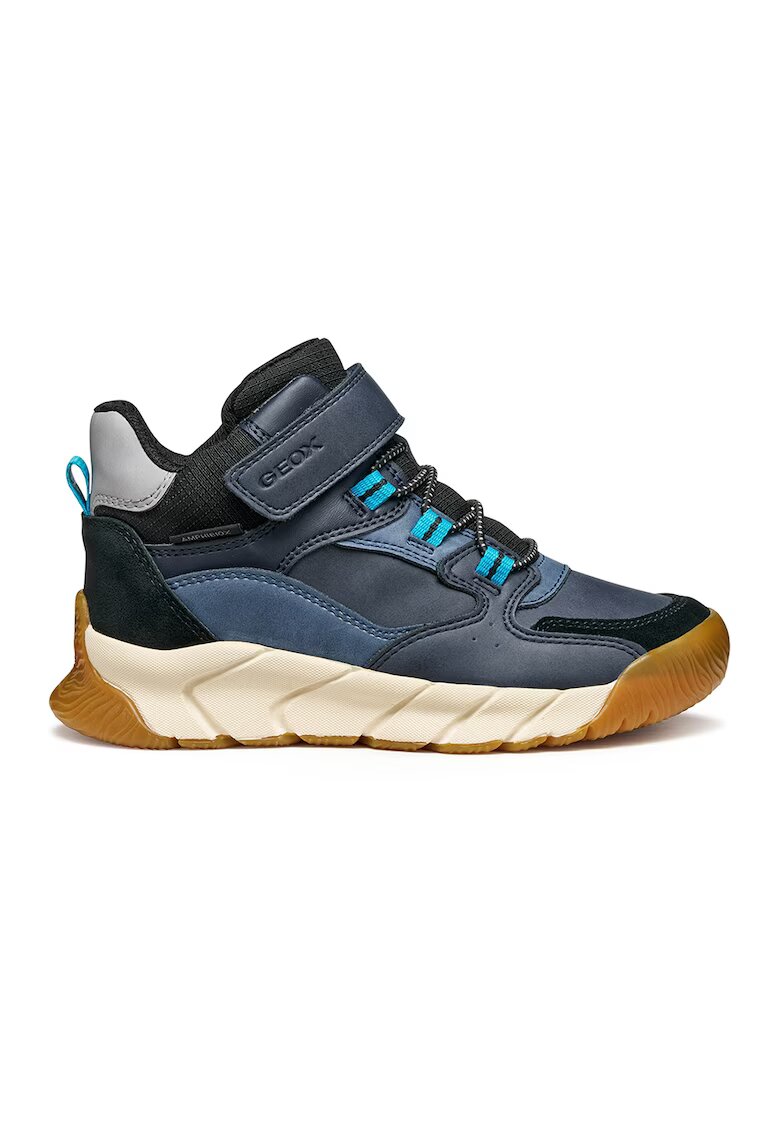 Geox Botine cu garnituri de piele intoarsa si velcro - Negru/Albastru inchis