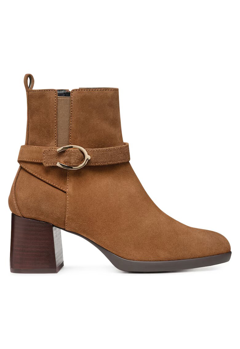 Geox Botine cu toc dama piele naturala - maro -
