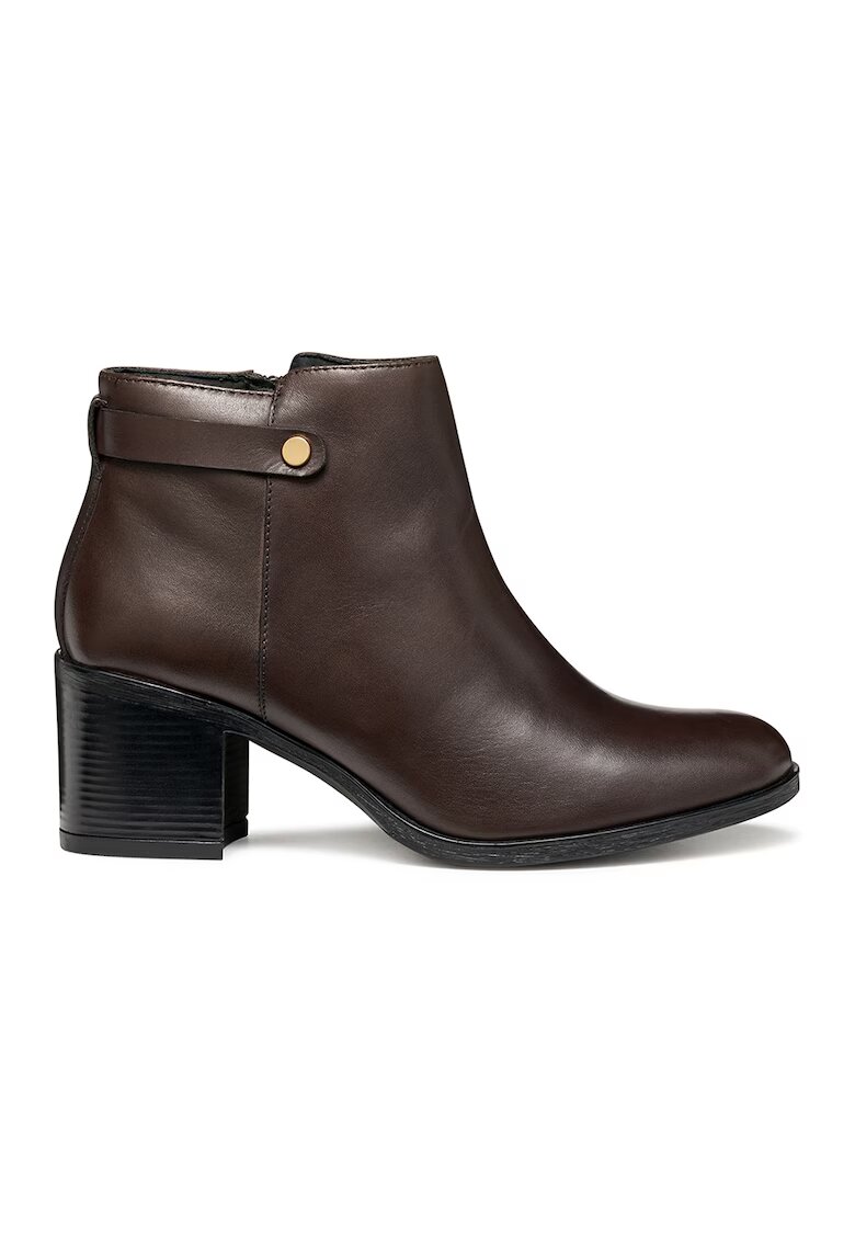 Geox Botine de piele cu toc masiv - Maro inchis
