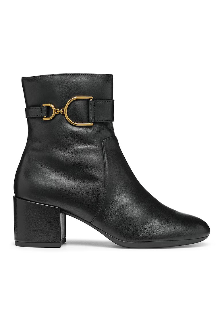 Geox Botine din piele cu toc masiv - Negru/Roz pastel