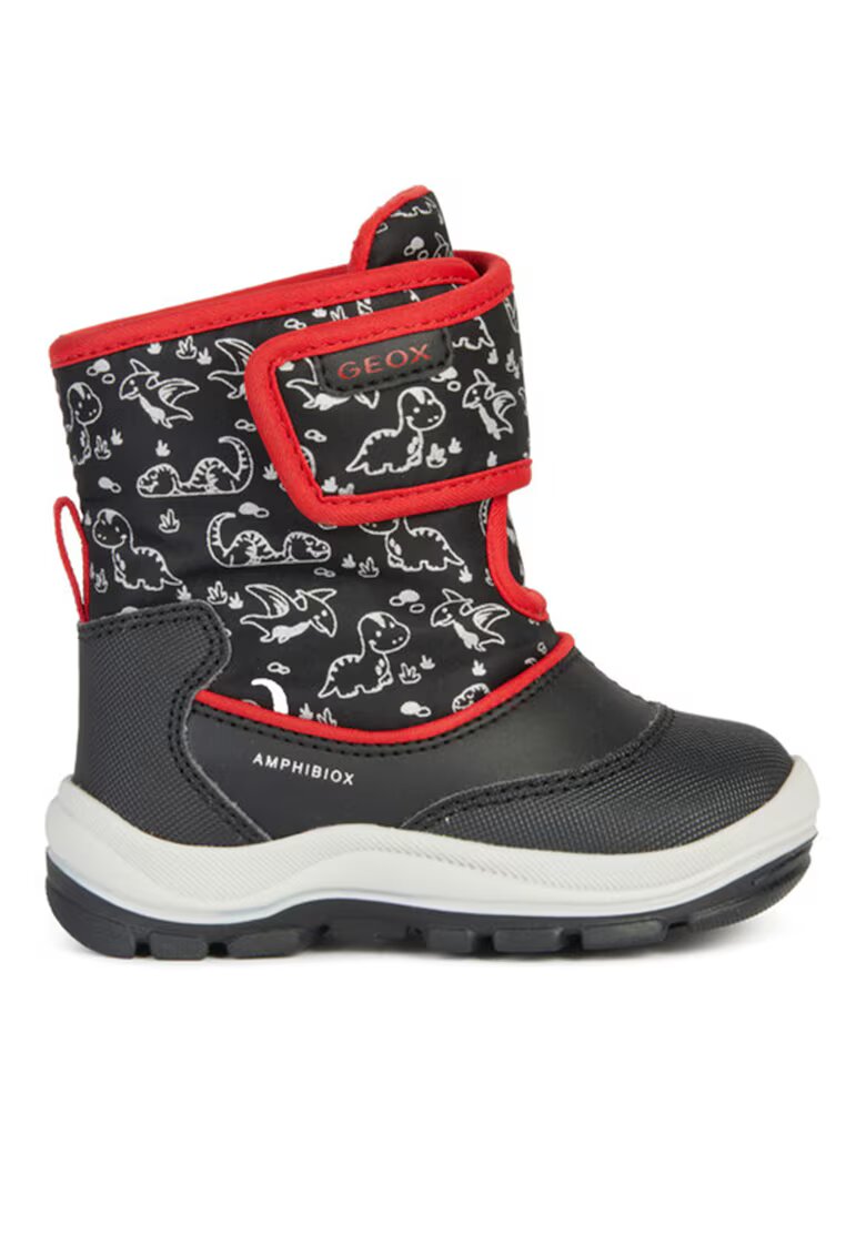 Geox Cizme cu inchidere velcro si imprimeu grafic - Rosu/Alb/Negru