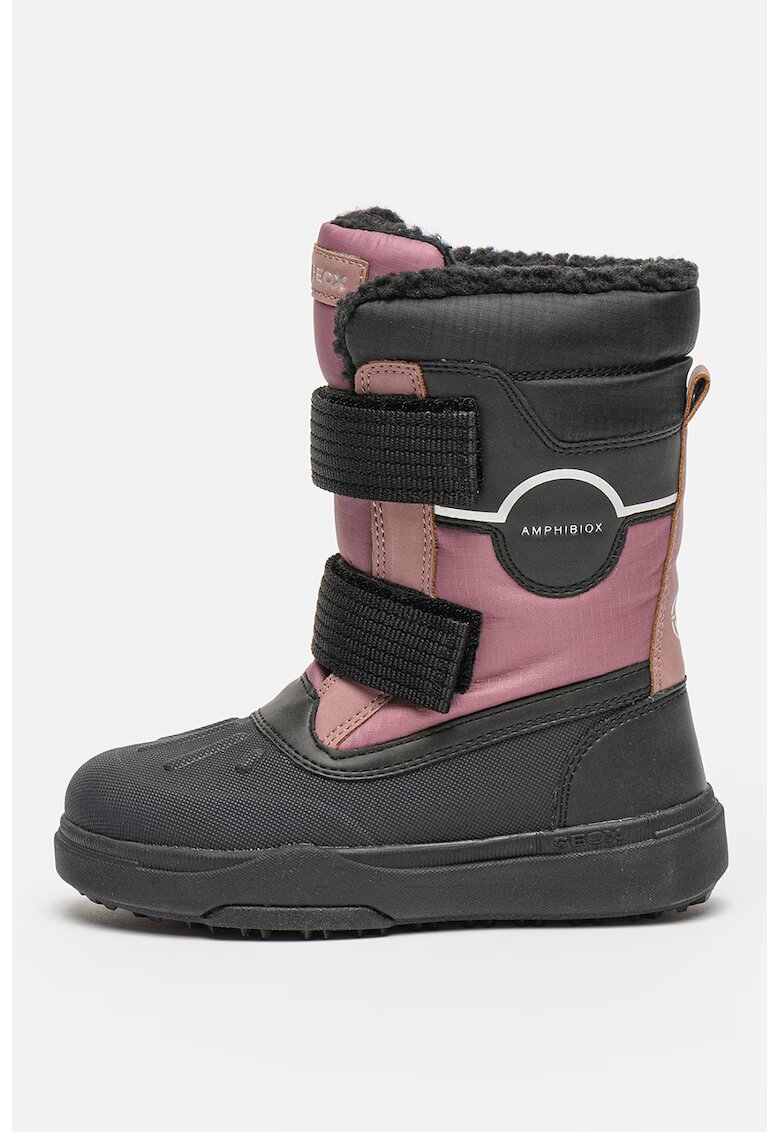 Geox Cizme mid-calf cu velcro si garnituri din material textil Bunshee - Negru/Roz
