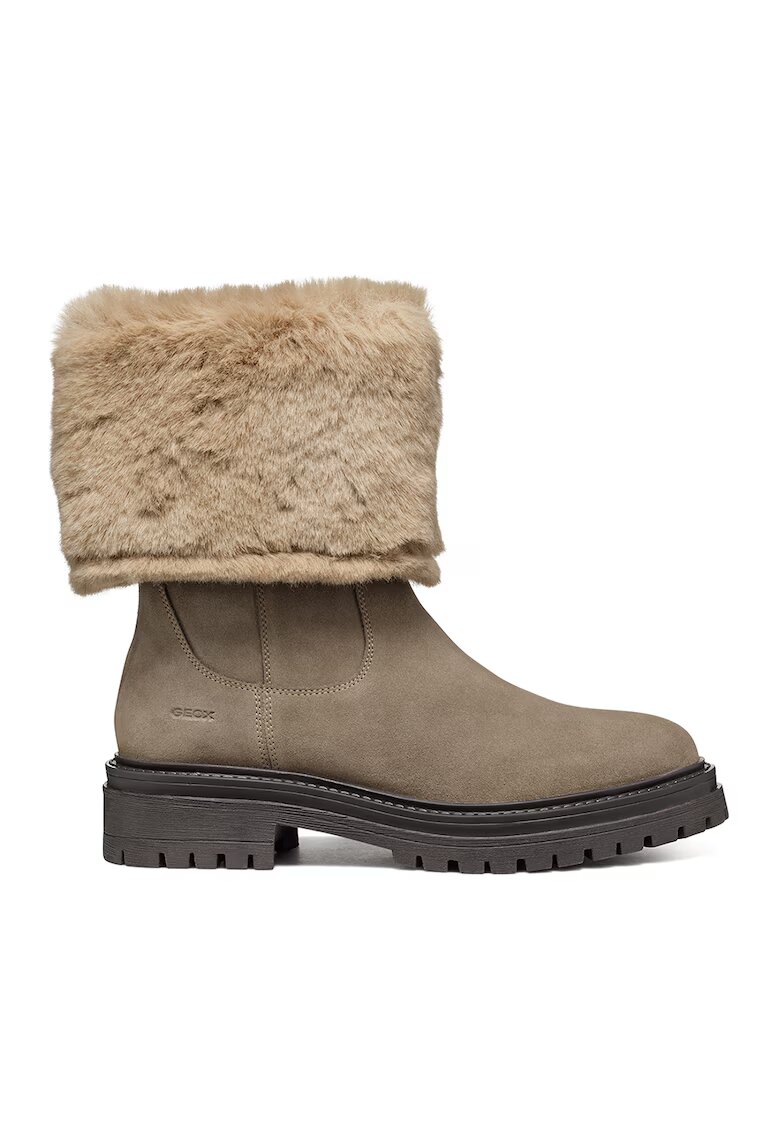 Geox Cizme mid-calf de piele cu garnituri de blana sintetica - Maro taupe