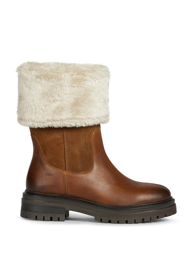 Geox Cizme mid-calf de piele si piele intoarsa cu garnitura de blana sintetica - Alb/Maro cognac