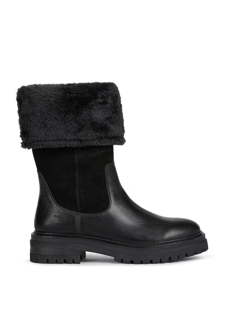 Geox Cizme mid-calf de piele si piele intoarsa cu garnitura de blana sintetica - Negru