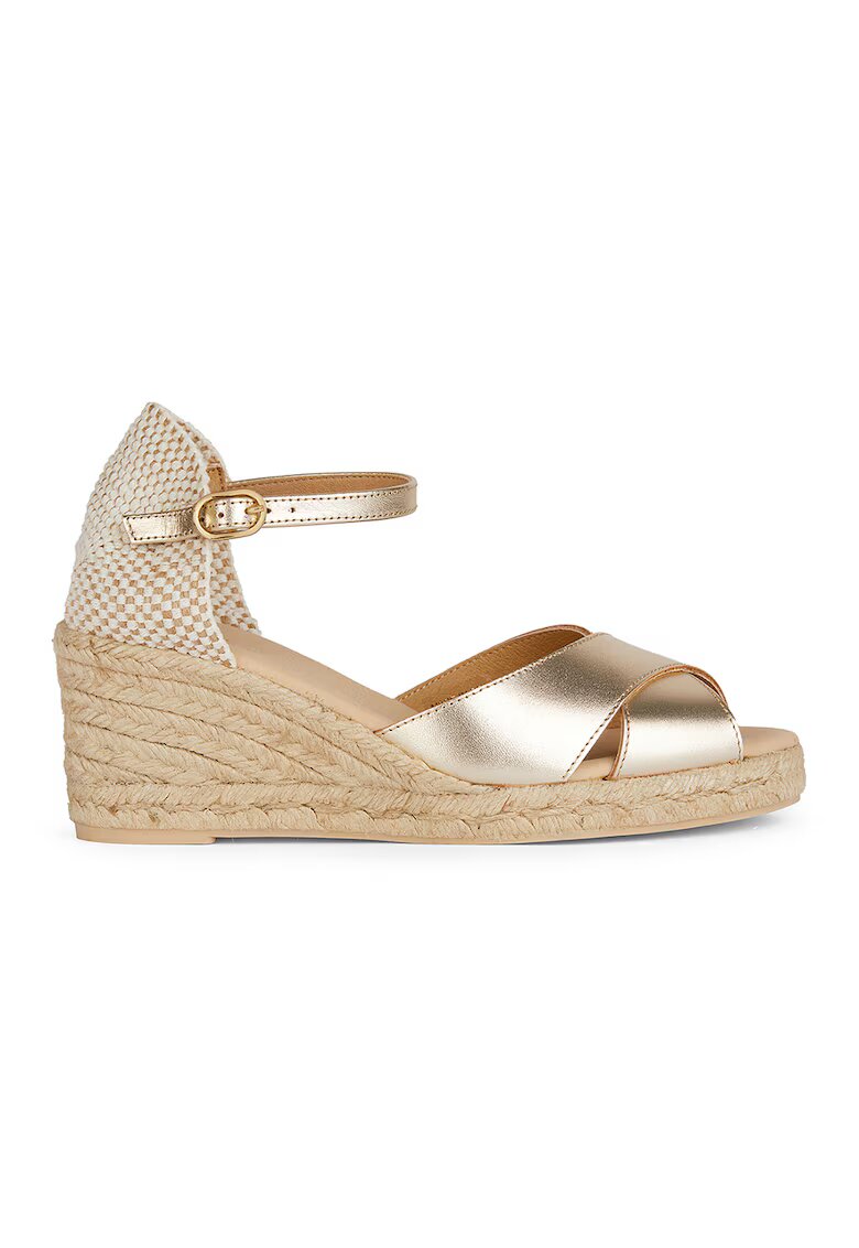 Geox Espadrile de piele cu bareta pe glezna - Auriu