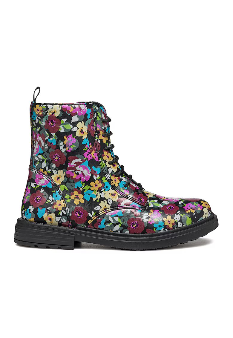 Geox Ghete din piele ecologica cu model floral - Negru/Roz fandango/Galben sofran