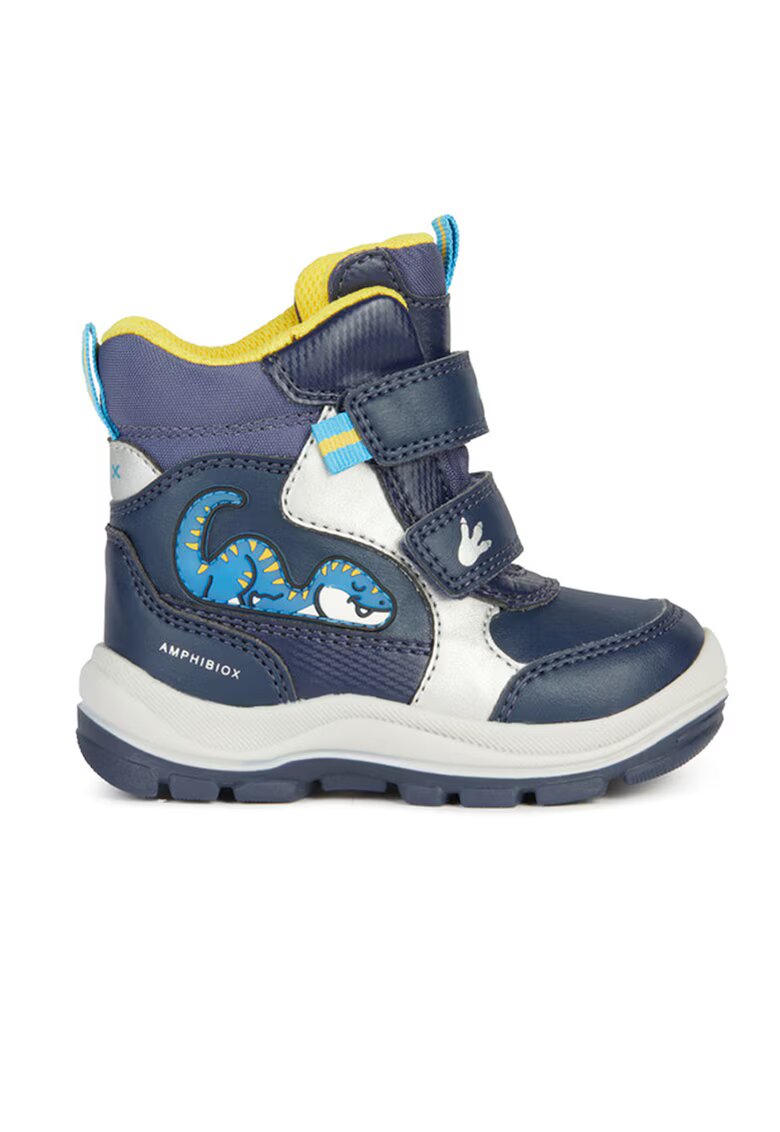Geox Ghete din piele ecologica si material textil - Alb/Galben/Bleumarin