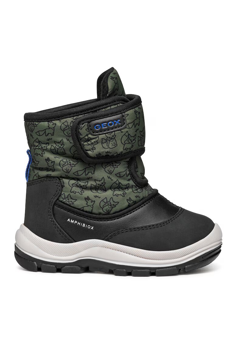 Geox Ghete impermeabile cu inchidere velcro - Negru/Alb optic/Verde feriga