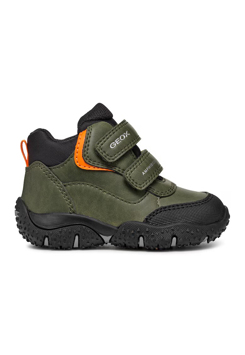Geox Ghete impermeabile din piele ecologica cu insertii din material textil - Negru/Portocaliu mandarina/Verde aquamarin