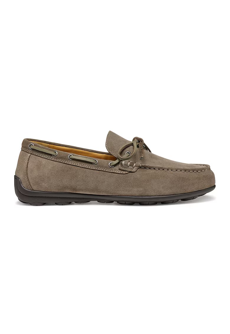 Geox Pantofi boat de piele intoarsa - Maro taupe/Caramel