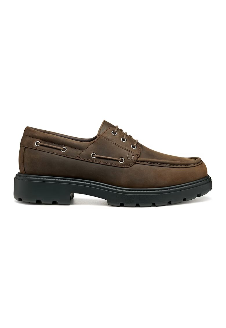 Geox Pantofi boat de piele nabuc - Maro taupe