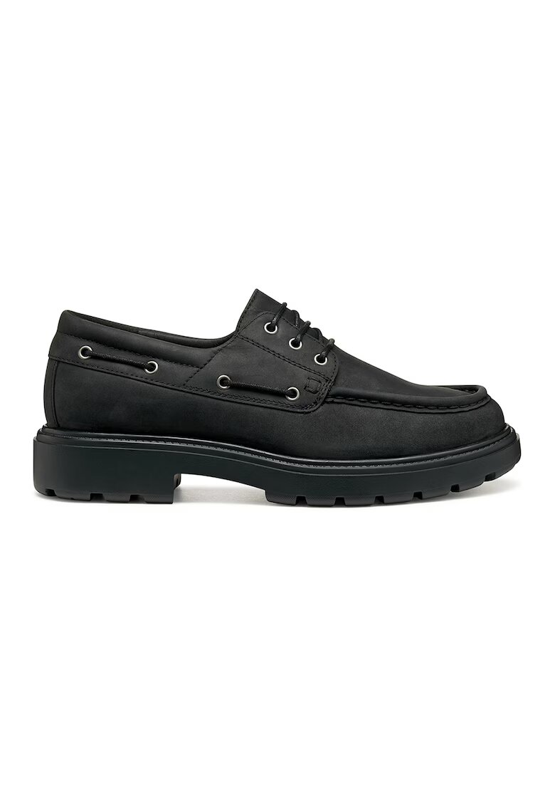Geox Pantofi boat de piele nabuc - Negru