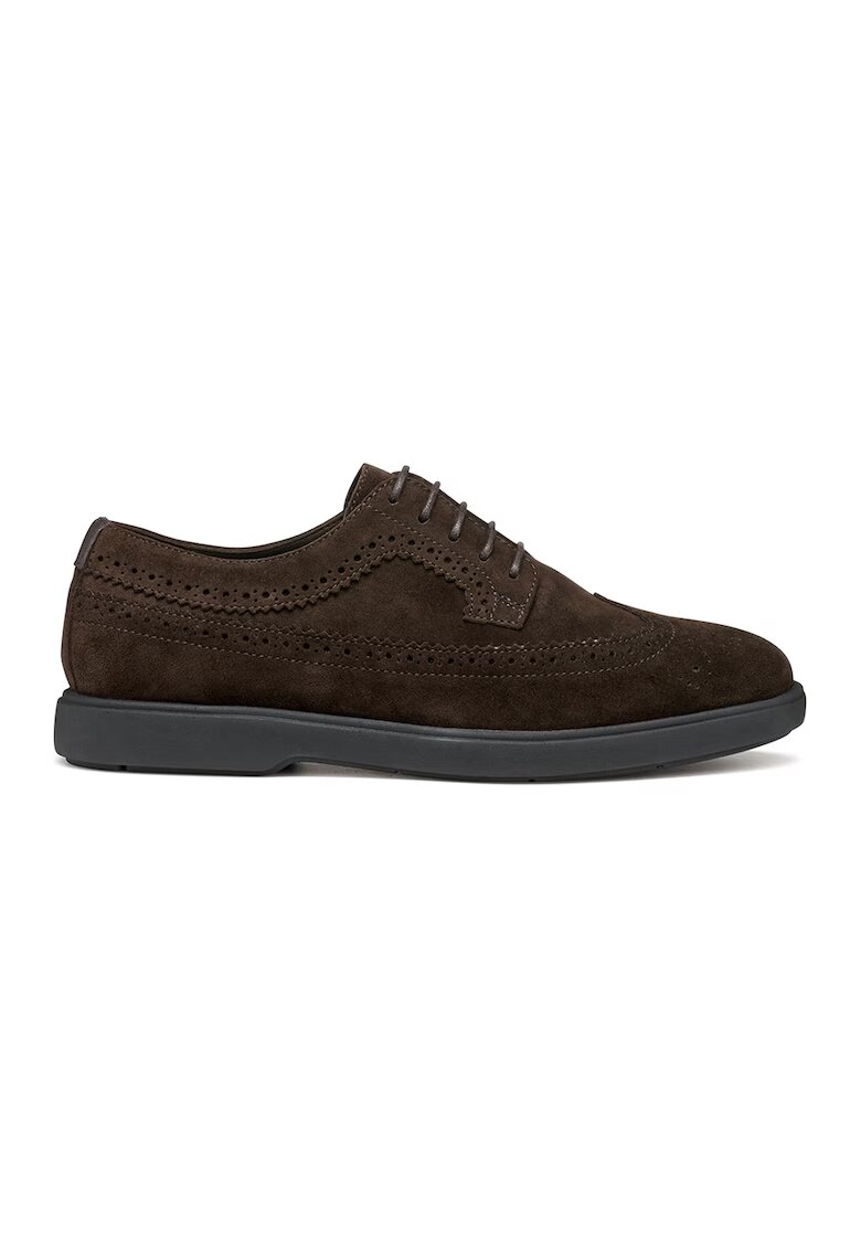 Geox Pantofi brogue din piele intoarsa cu perforatii - Maro inchis