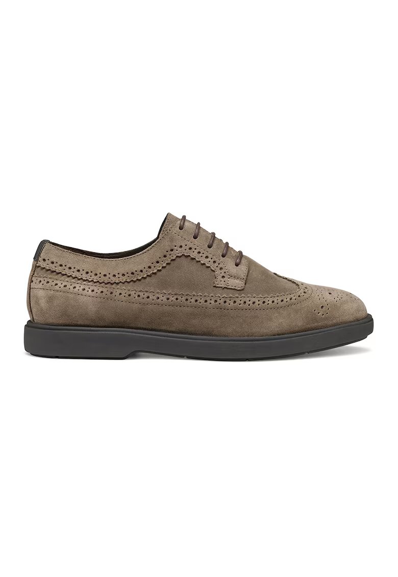 Geox Pantofi brogue din piele intoarsa cu perforatii - Maro taupe