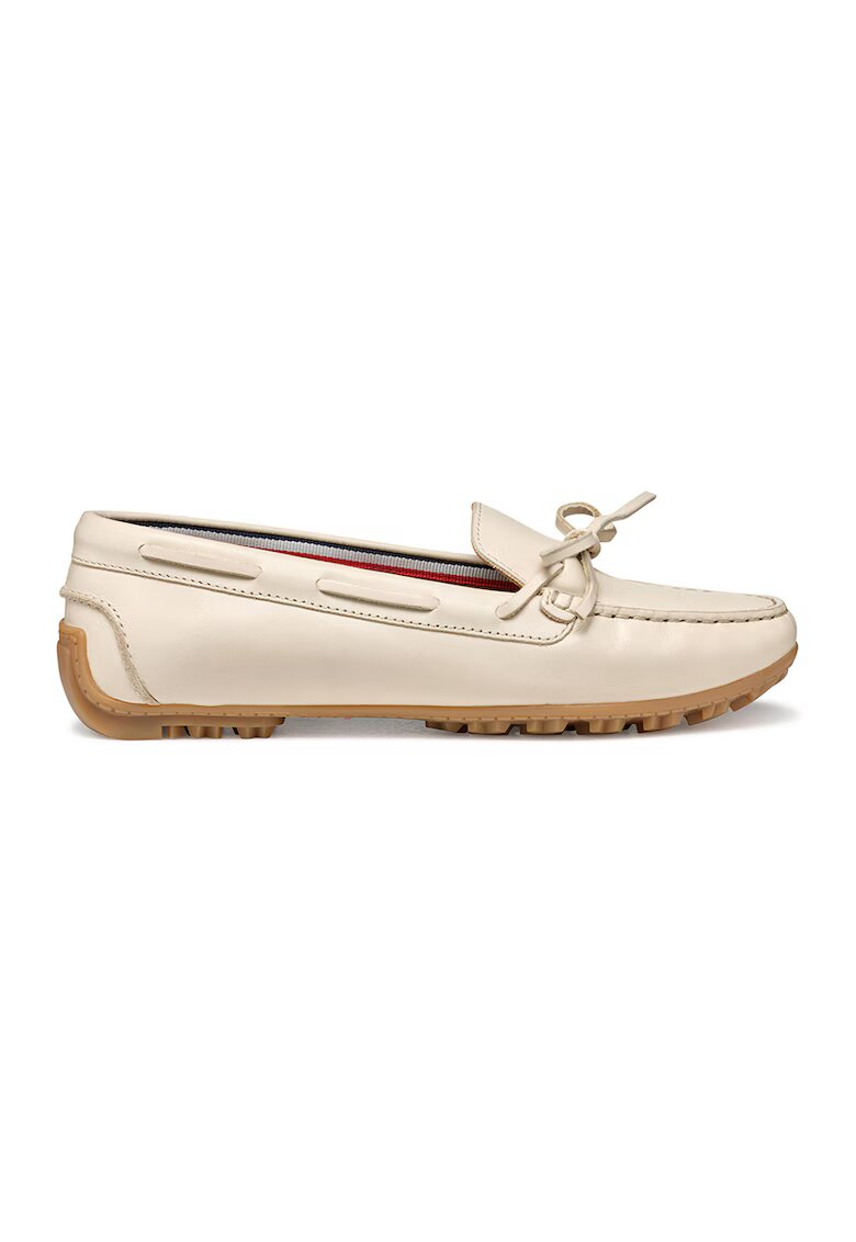 Geox Pantofi loafer de piele cu funda - Alb fildes