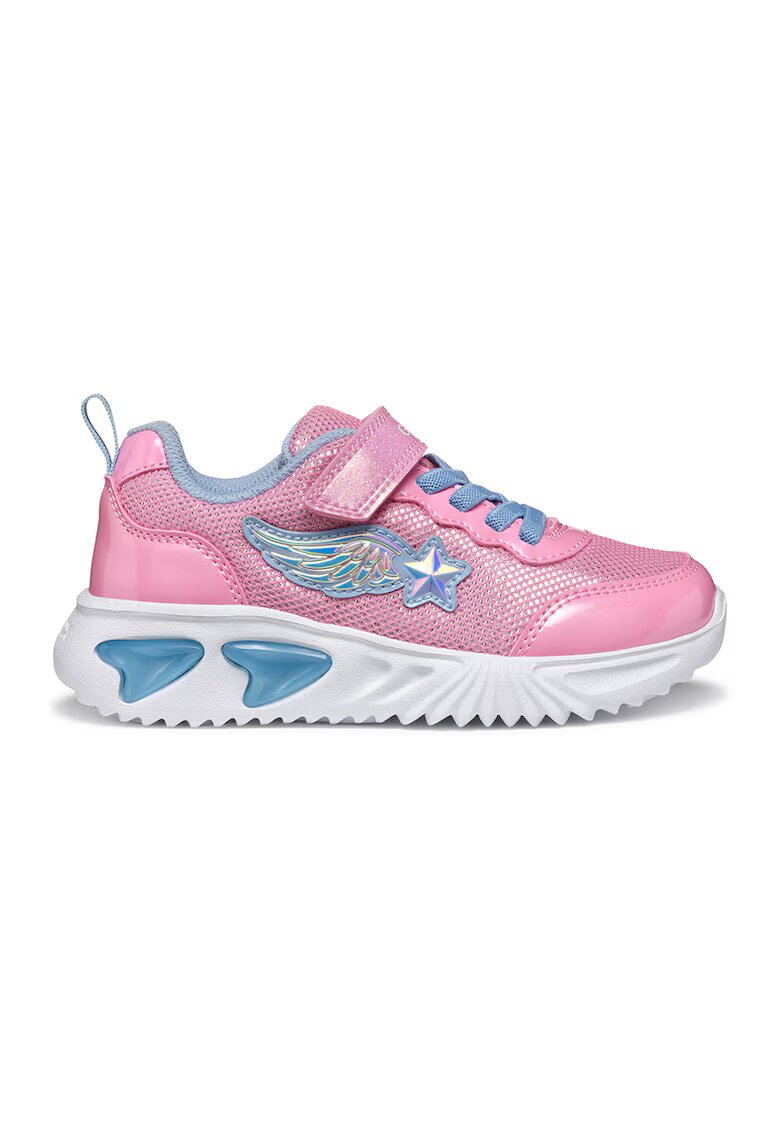 Geox Pantofi sport Assister cu velcro si led-uri - Albastru prafuit/Alb murdar/Roz prafuit