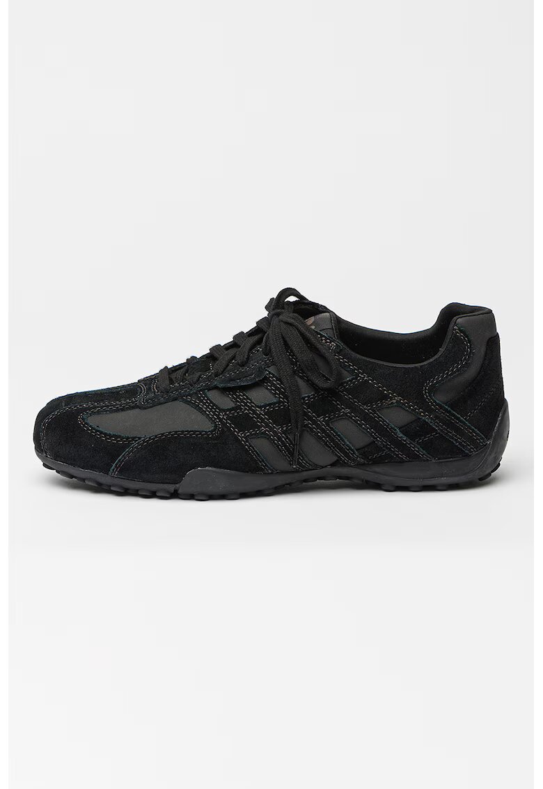 Geox Pantofi sport cu garnituri din piele intoarsa si sireturi - Negru