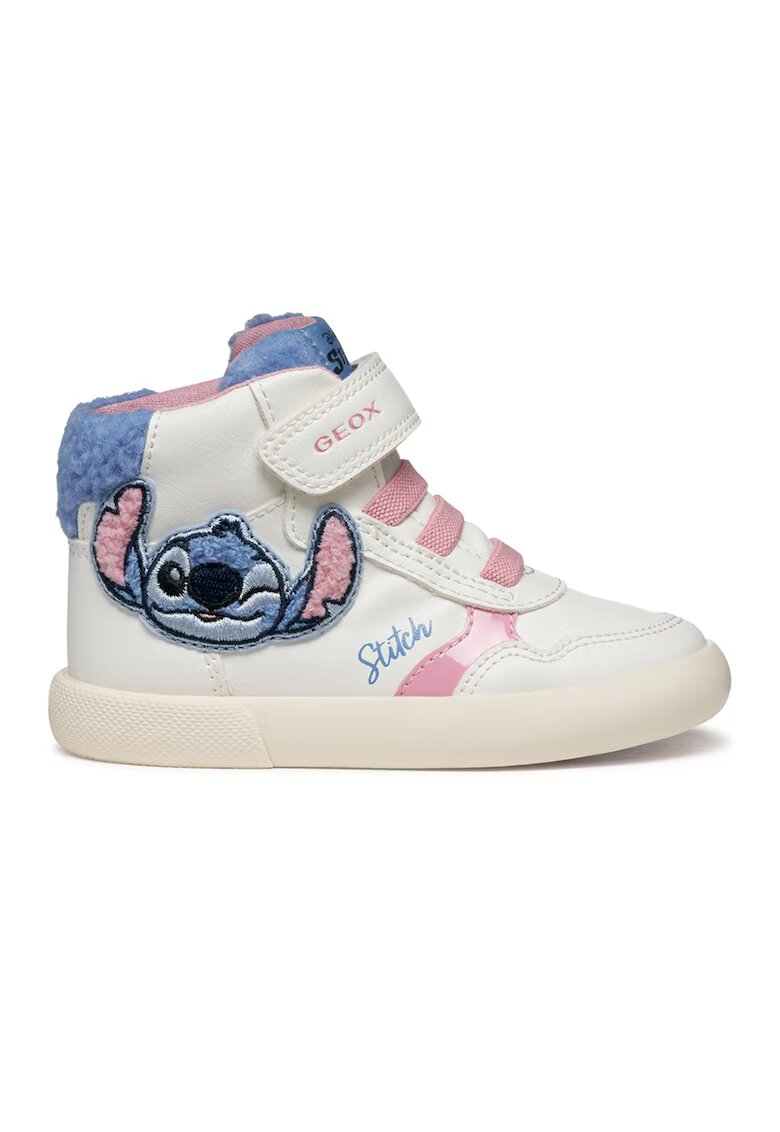 Geox Pantofi sport cu inchidere velcro si aplicatie cu Stitch - Alb/Albastru