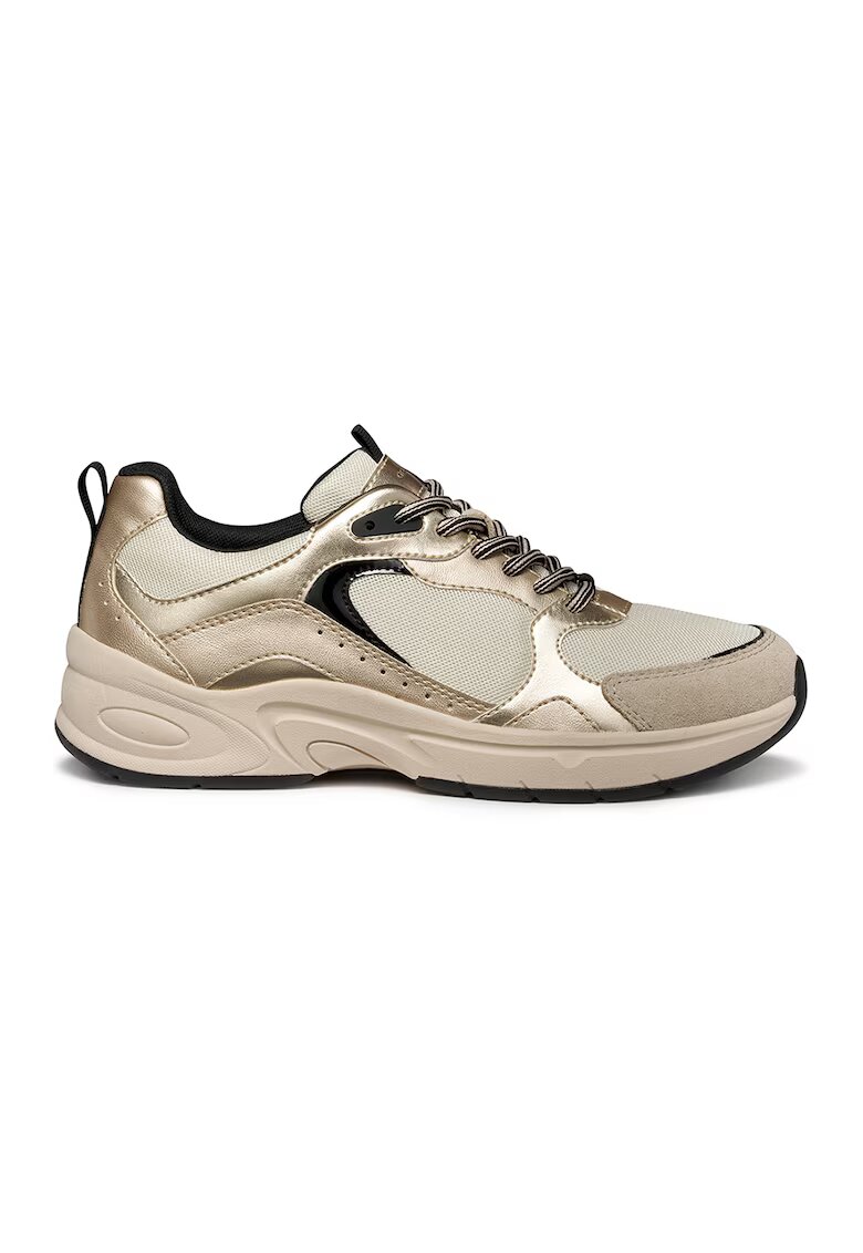 Geox Pantofi sport cu insertii de piele intoarsa - Auriu/Bej deschis