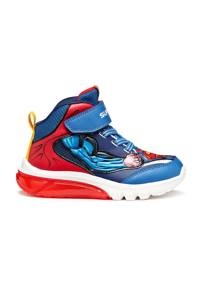 Geox Pantofi sport cu LED-uri si imprimeu Superman - Rosu/Albastru royal
