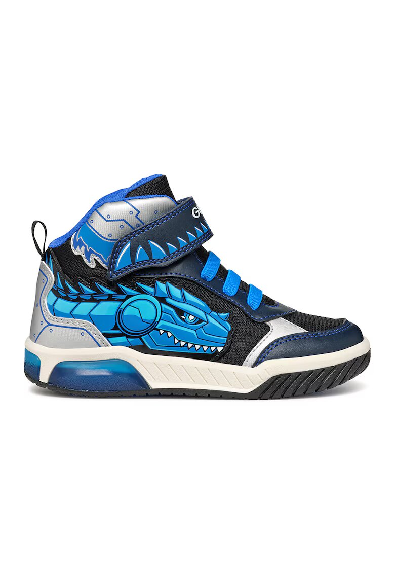 Geox Pantofi sport cu LED-uri si velcro - Albastru deschis/Bleumarin
