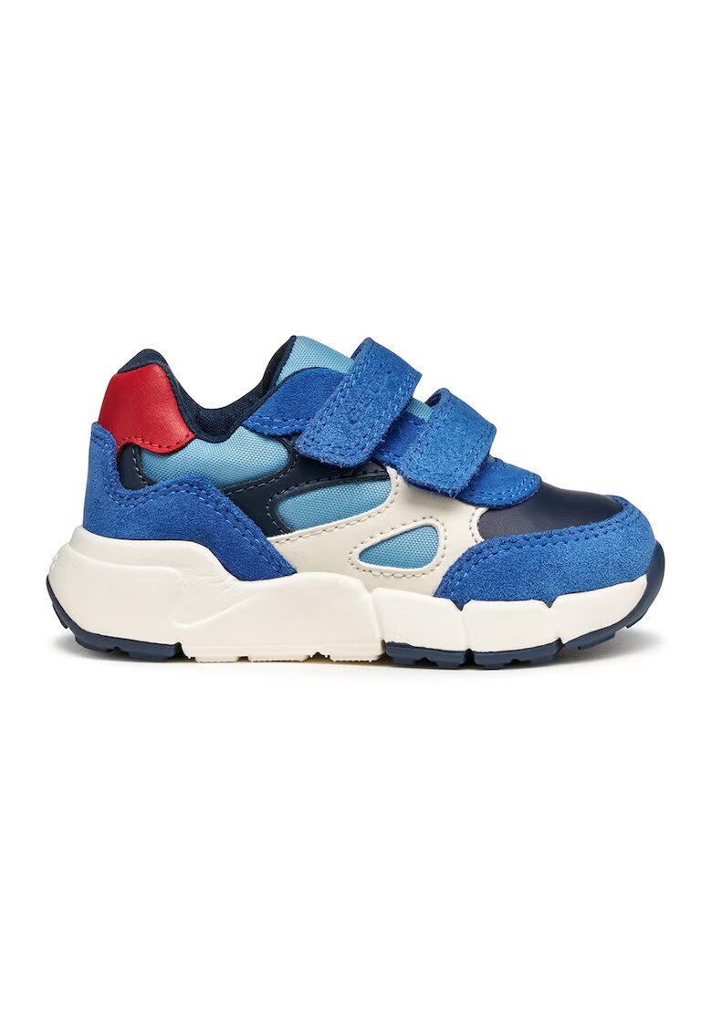 Geox Pantofi sport cu model colorblock - inchidere velcro si garnituri din piele intoarsa - Alb/Albastru royal