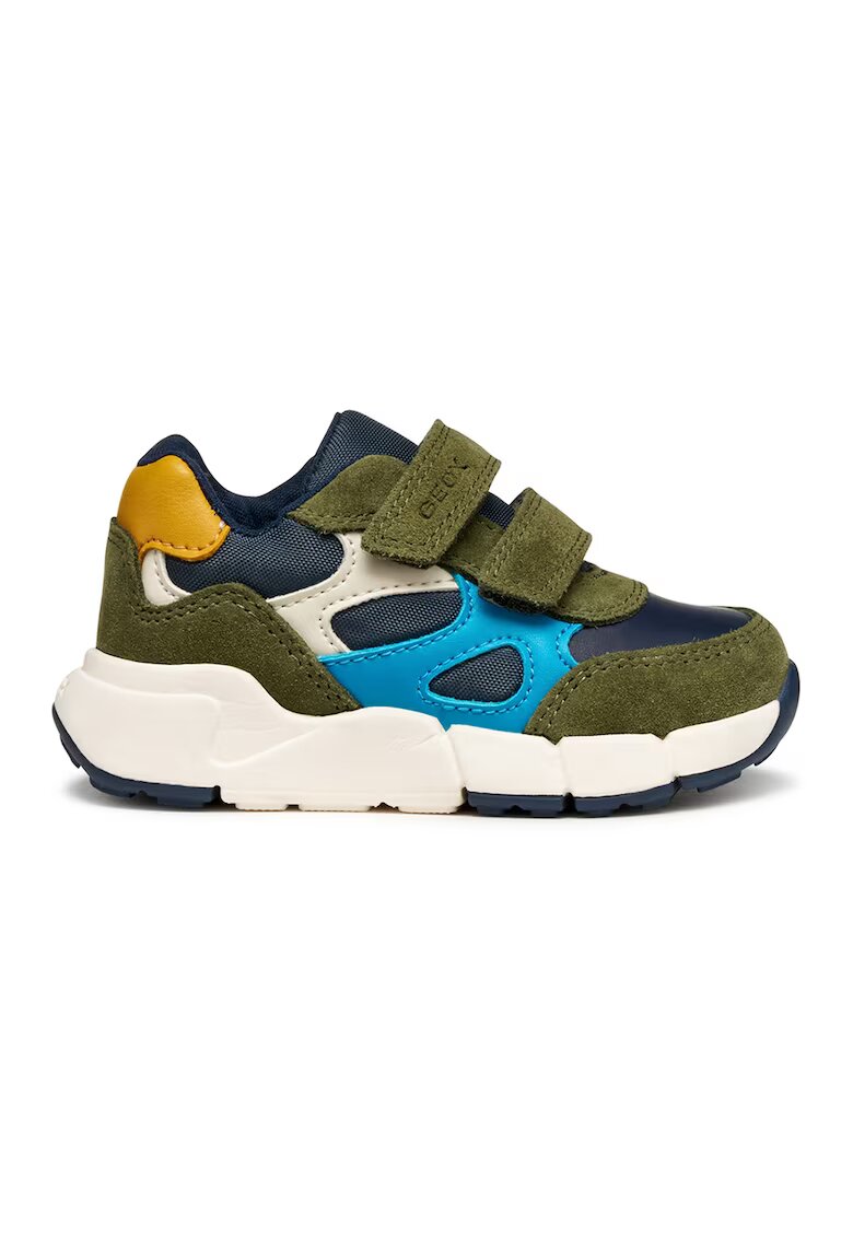 Geox Pantofi sport cu model colorblock - inchidere velcro si garnituri din piele intoarsa - Verde masliniu/Bleumarin