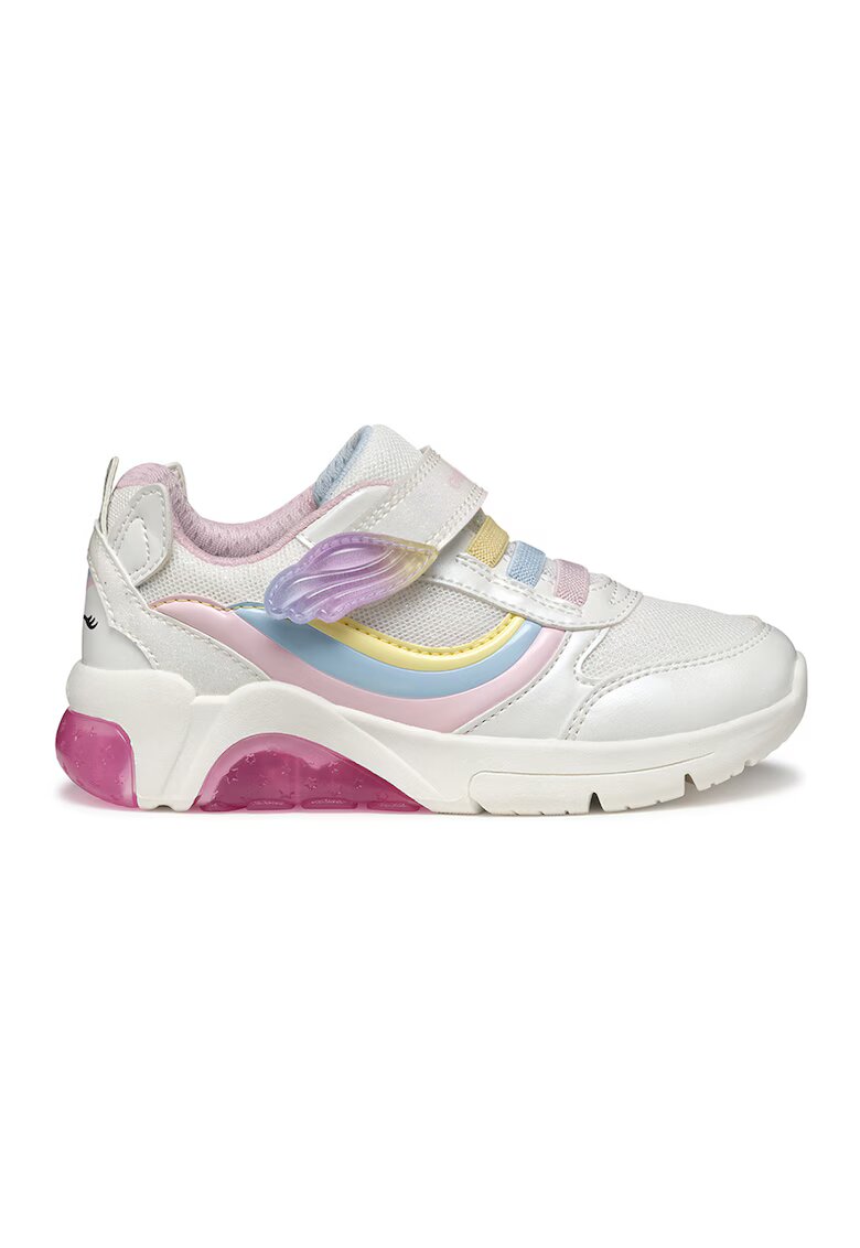 Geox Pantofi sport cu plasa din material textil si velcro - Albastru pastel/Roz pastel/Alb murdar
