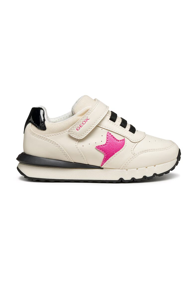Geox Pantofi sport cu velcro de piele ecologica si insertii de plasa - Negru/Bej/Roz