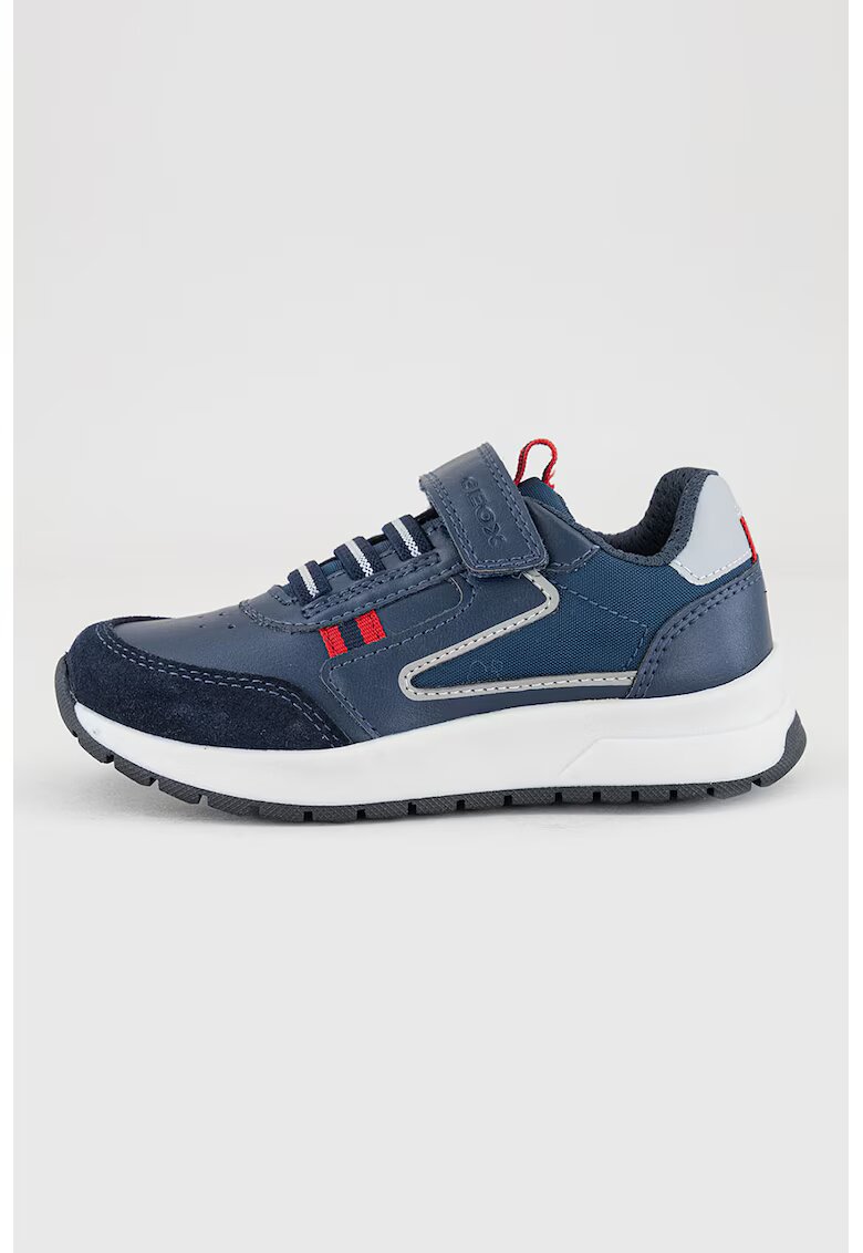 Geox Pantofi sport cu velcro si detalii de piele intoarsa - Rosu inchis/Bleumarin