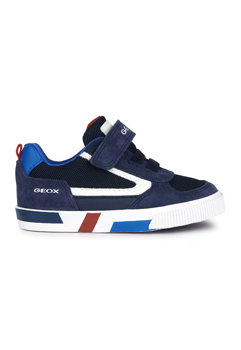 Geox Pantofi sport cu velcro si garnituri de piele intoarsa - Rosu/Alb/Bleumarin