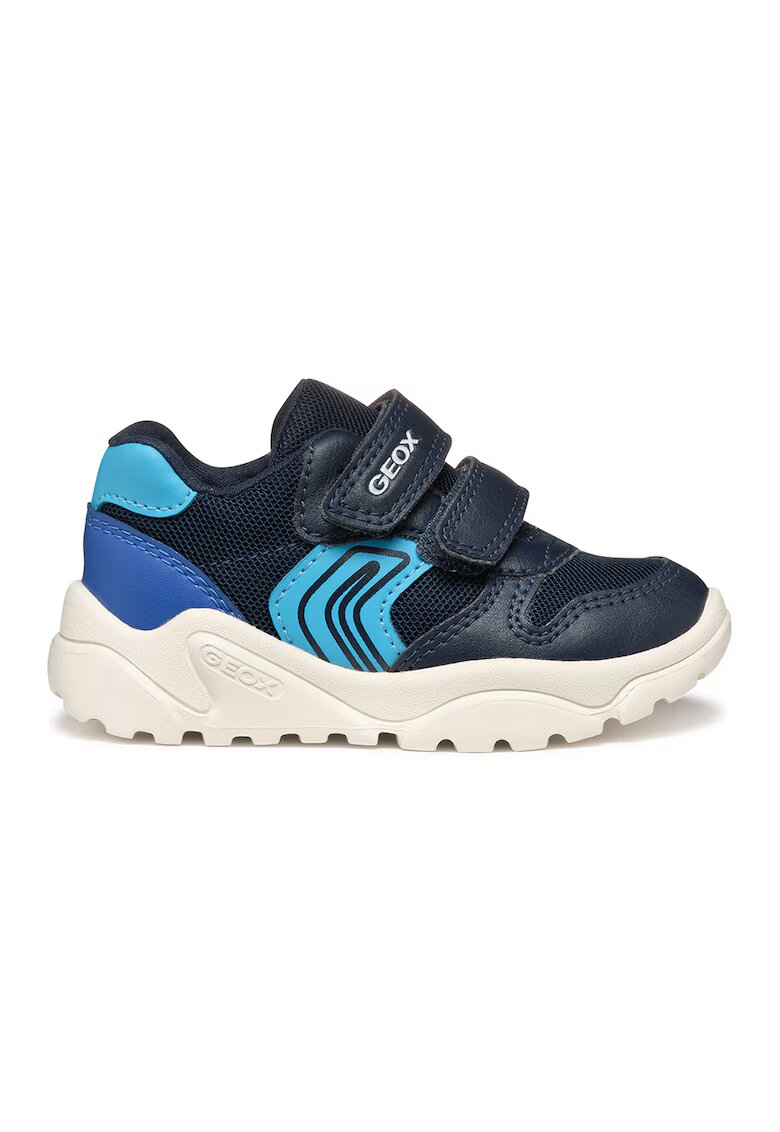 Geox Pantofi sport cu velcro si garnituri din piele ecologica - Turcoaz/Bleumarin