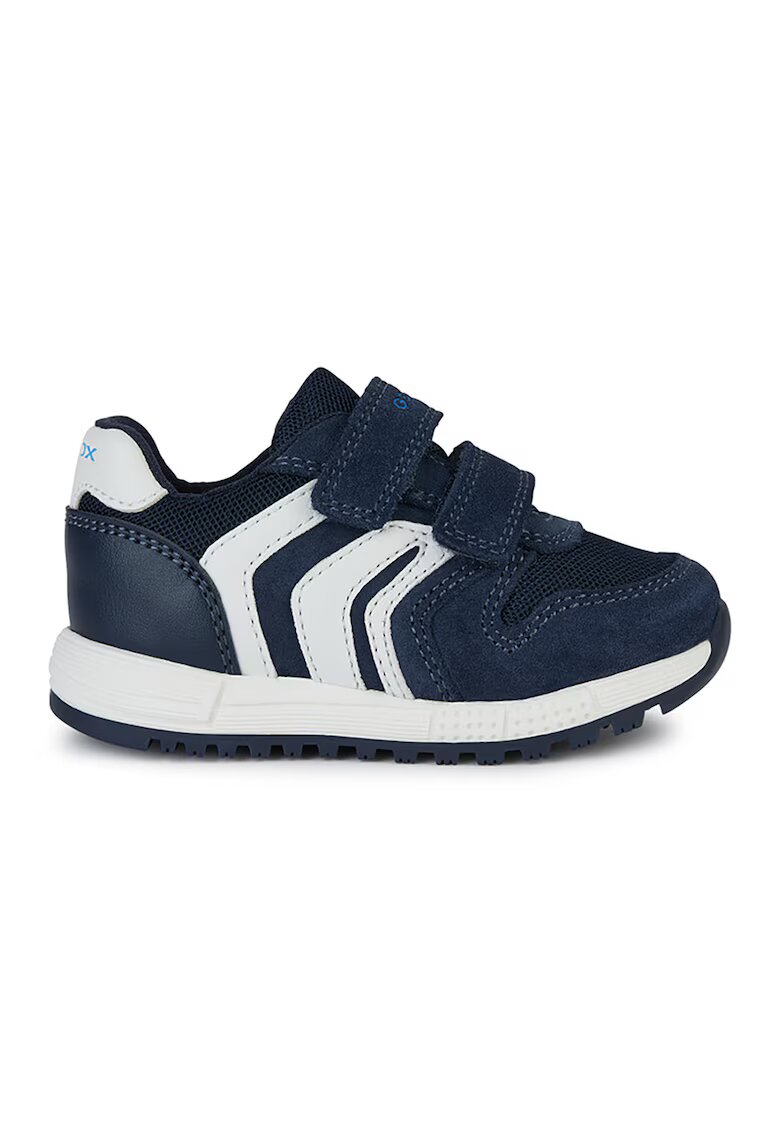Geox Pantofi sport cu velcro si garnituri din piele intoarsa - Alb/Bleumarin