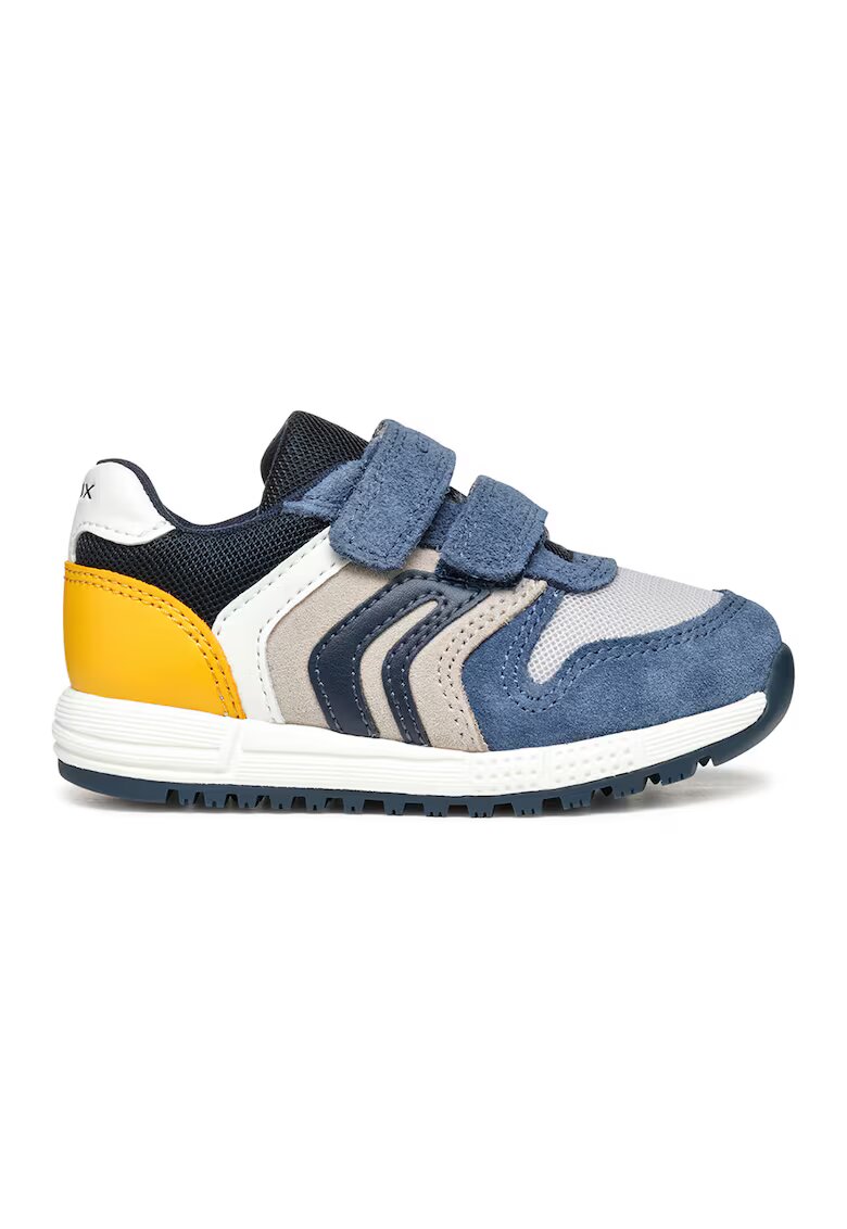 Geox Pantofi sport cu velcro si garnituri din piele intoarsa - Galben/Albastru