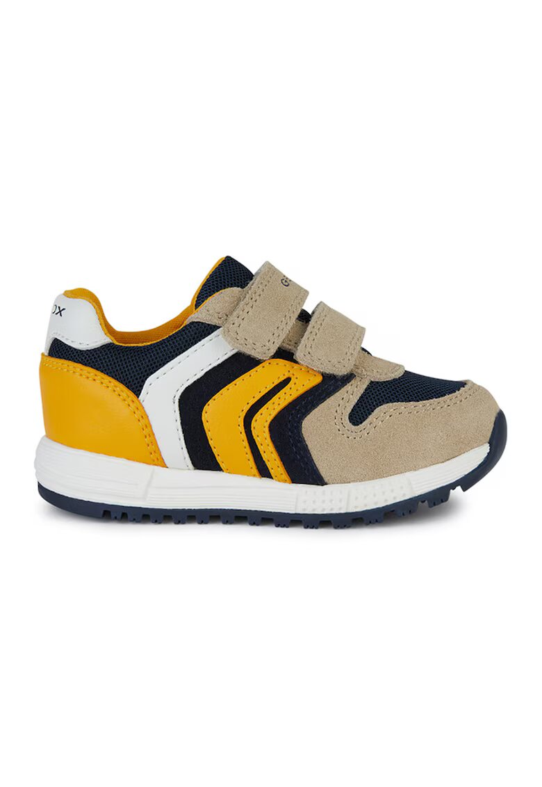 Geox Pantofi sport cu velcro si garnituri din piele intoarsa - Galben/Maro taupe deschis