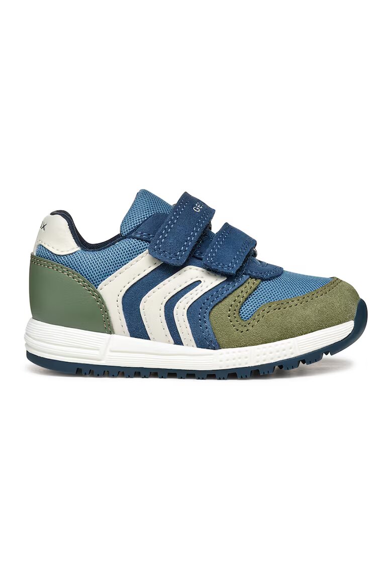 Geox Pantofi sport cu velcro si garnituri din piele intoarsa - Kaki/Albastru