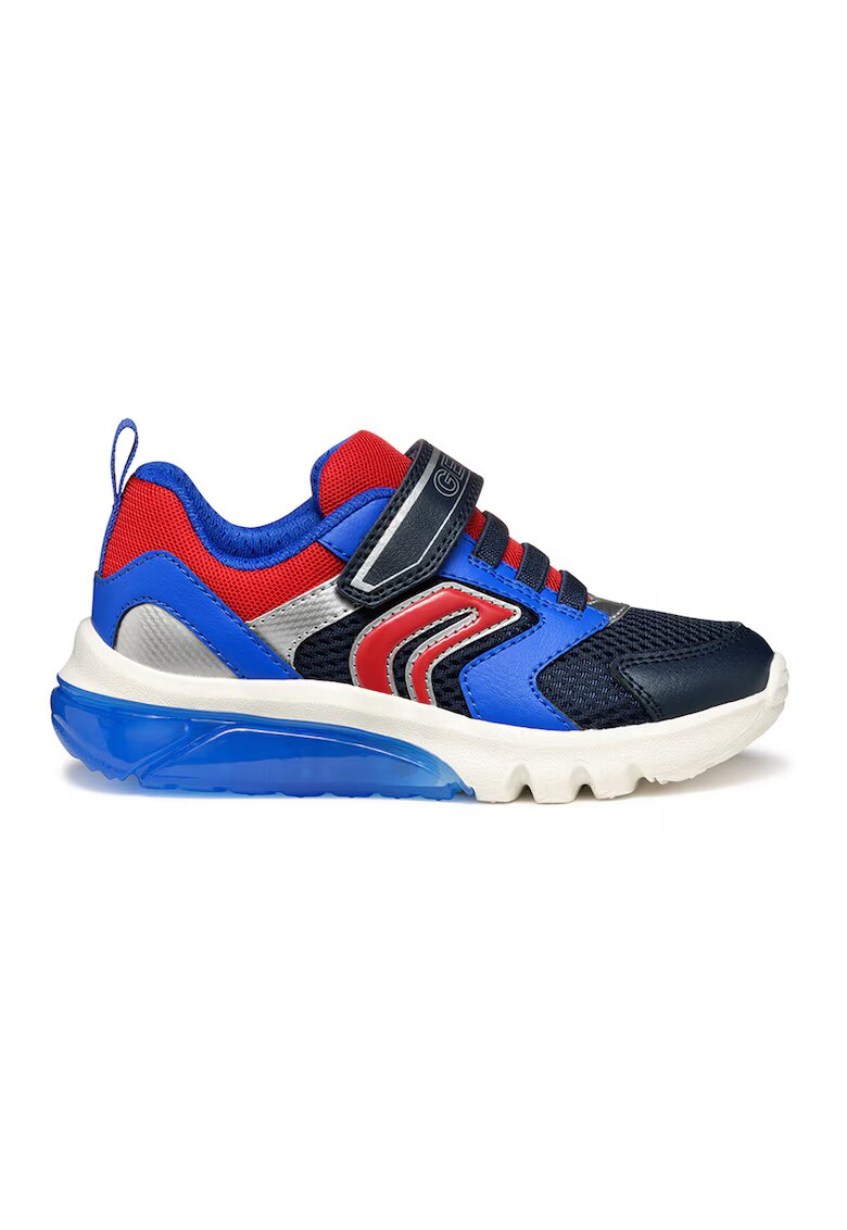 Geox Pantofi sport cu velcro si insertii din plasa - Rosu/Gri deschis/Albastru royal