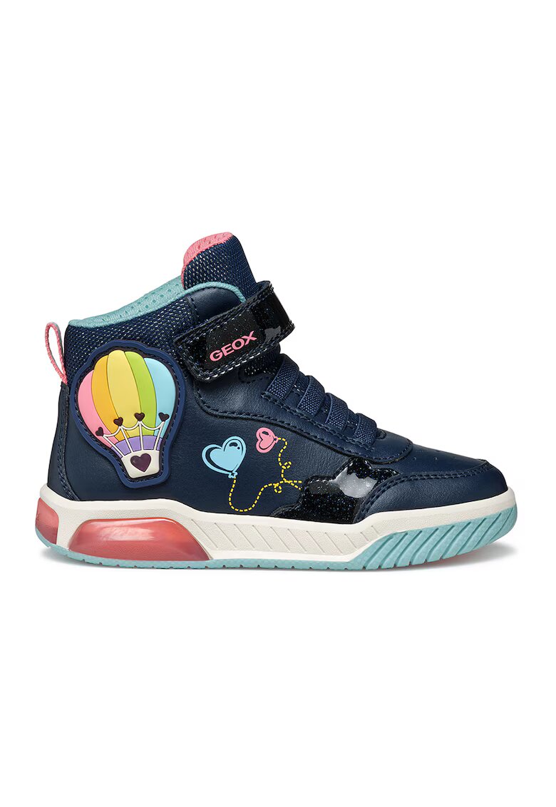Geox Pantofi sport cu velcro si LED-uri - Albastru inchis/Roz