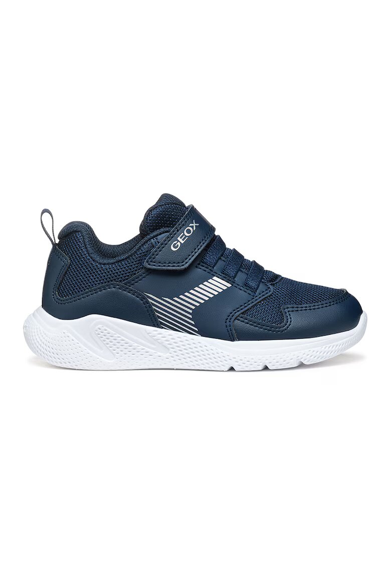 Geox Pantofi sport cu velcro si segmente de plasa - Alb optic/Argintiu/Bleumarin