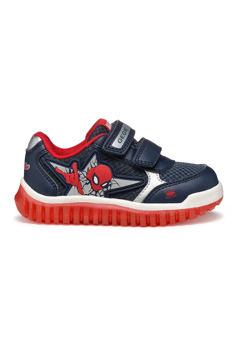 Geox Pantofi sport cu velcro si Spider Man - Rosu/Bleumarin