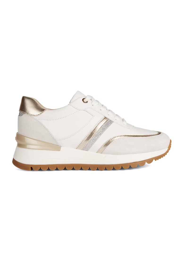 Geox Pantofi sport de piele cu garnituri din piele intoarsa Desya - Alb/Auriu