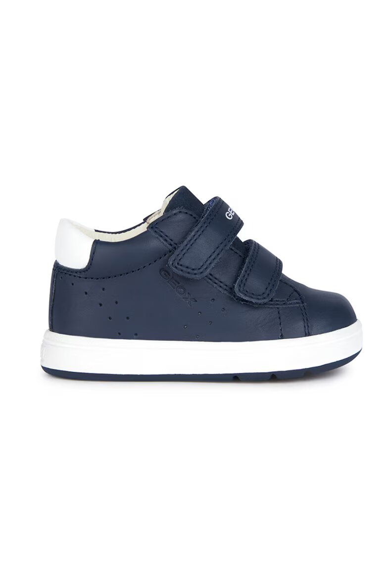 Geox Pantofi sport de piele cu insertii de piele intoarsa si velcro - Bleumarin