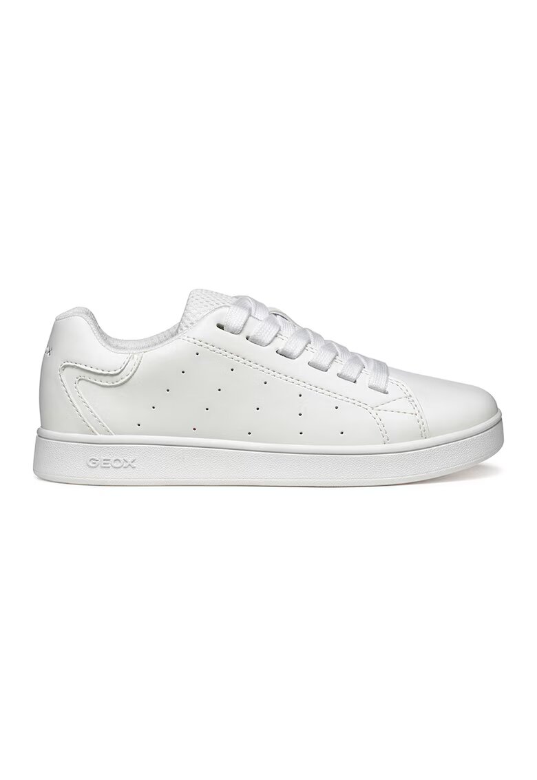 Geox Pantofi sport de piele ecologica cu aspect perforat - Alb optic