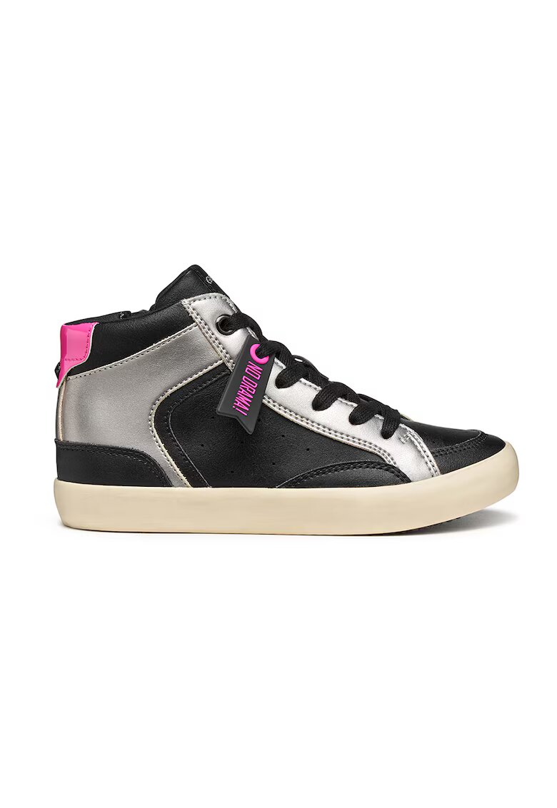 Geox Pantofi sport de piele ecologica cu fermoar - Negru/Roz/Argintiu