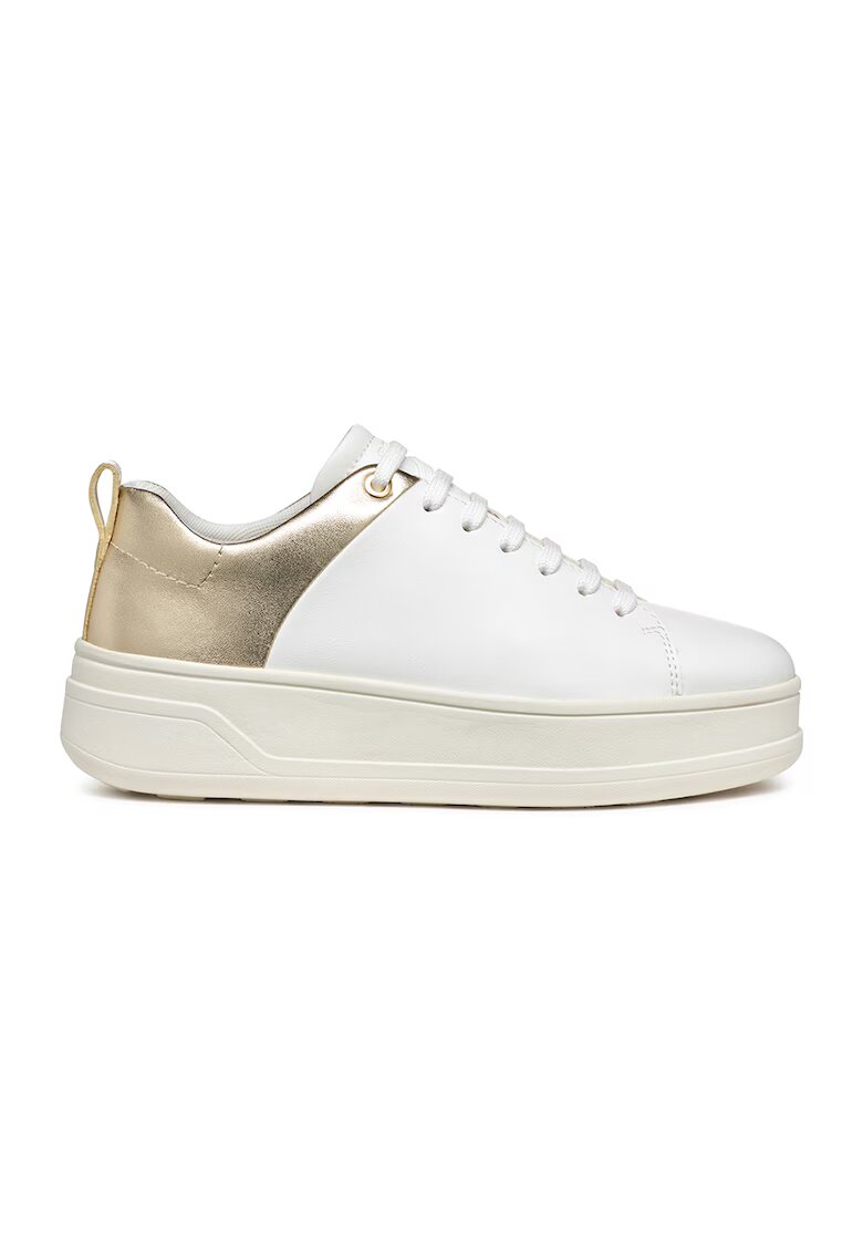 Geox Pantofi sport de piele ecologica cu siret - Alb/Auriu